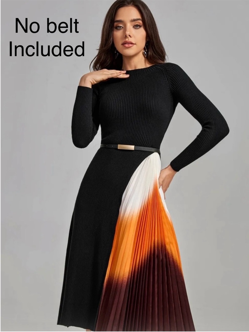 Knit Dress with Orange Ombre Pleat